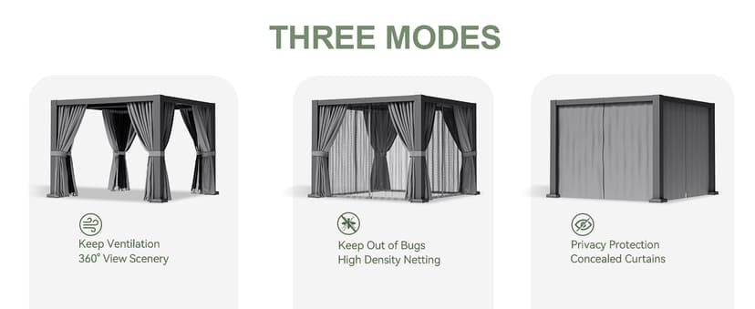 Aoxun Louvered Pergola 10' x 10' Outdoor Aluminum Pergola with Adjustable Top for Decks, Gardens and Backyards, Gray