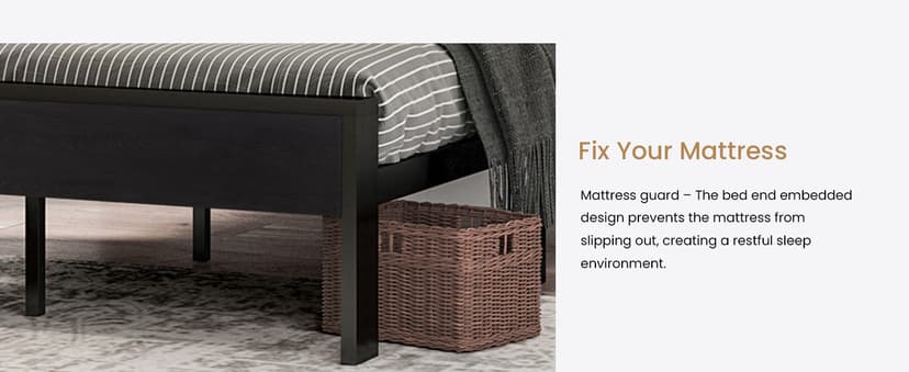 SHA CERLIN 14 Inch Queen Size Metal Platform Bed Frame with Wooden Headboard and Footboard, Mattress Foundation, No Box Spring Needed, Large Under Bed Storage, Non-Slip Without Noise, Black Oak