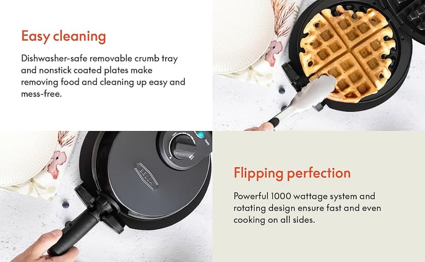 BELLA Classic Rotating Belgian Waffle Maker with Nonstick Plates, Removable Drip Tray, Adjustable Browning Control and Cool Touch Handles, Black