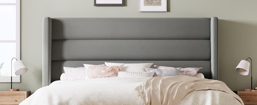 Allewie Queen Size Platform Bed Frame with Velvet Upholstered Wingback Headboard, No Box Spring Needed, Under Bed Storage Space, Strong Wooden Slats, Modern Mattress Foundation, Easy Assembly, White