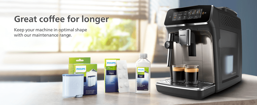 PHILIPS 3300 Series Fully Automatic Espresso Machine with integrated milk frother and grinder, 5 Hot & Iced Coffee Pre-Sets, 40% Quieter SilentBrew, 15-Bar Pressure, Glossy Black (EP3326/90)