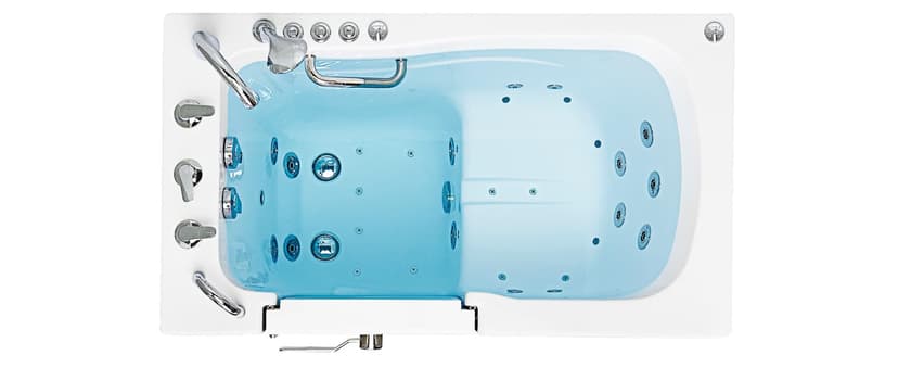 Ella Capri 30"x52" Acrylic Air + Hydro Massage and Heated Seat Walk-In Bathtub with Right Outward Swing Door, 2 Piece Fast Fill Faucet, 2" Dual Drain