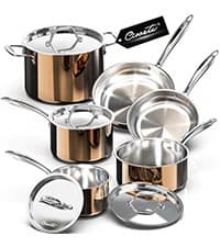 Whole Tri-ply 18/10 Stainless Steel Pot and Pan Set (10 Piece), Copper Pots and Pans Set with Stainless Steel Lid, Induction Cookware Set, Include Stock Pot, Saucepan, Frying Pan - Copper