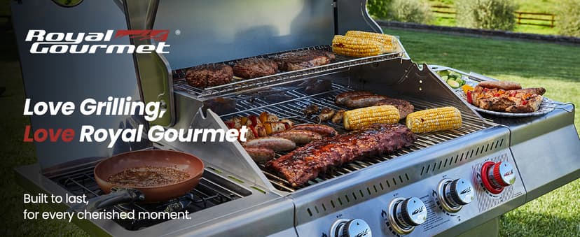 Royal Gourmet GA4402S 4 Burner Propane Gas Grill with Side Burner & Warming Rack, Stainless Steel Gas Grill with 54,000 BTUs Output for Barbecue Grilling & Backyard Cooking, Silver