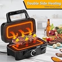 Waffle Makers, 3-in-1 Waffle Iron Panini Press Sandwich Maker with Removable Plates, 5-gears Temperature Control Non Stick Coating Cool Touch Handle Anti-skid Feet for Breakfast 1200W 120V