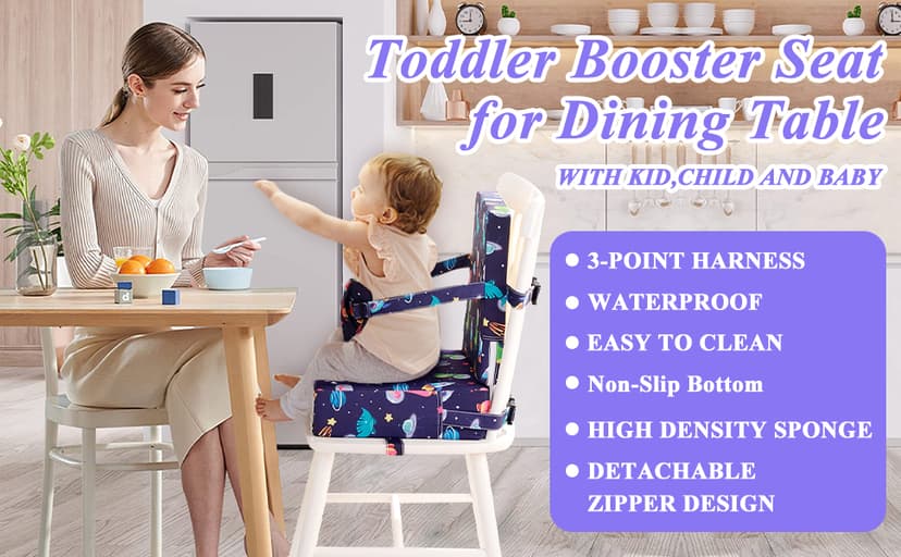 Toddler Booster Seat for Dining Table, Dinosaur Booster Seat for Table with Backrest and Adjustable Seat Belts Non-Slip Bottom Portable Booster Seat Increasing Cushion for Kid Baby Eating Travel Home