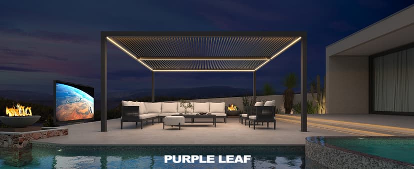 PURPLE LEAF Louvered Pergola 94AS 12' x 16' Outdoor Aluminum Pergola with Adjustable Roof for Deck Backyard Garden Grey Hardtop Gazebo