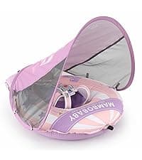 MAMBOBABYFLOAT Light Traveler 2025 — Safe, Comfortable, Adjustable Baby Pool Float with Canopy — Sun Protection, Self-Inflating, 5-Way Buckle System (Hot Air Balloon, Pink)