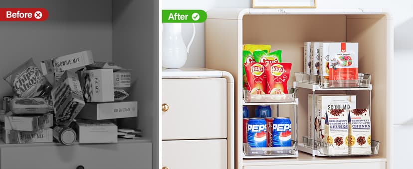 Delamu 2 Sets of 2-Tier Multi-Purpose Bathroom Under Sink Organizers and Storage, Stackable Kitchen Pantry Organization, Pull Out Medicine Cabinet Organizer with 8 Movable Dividers