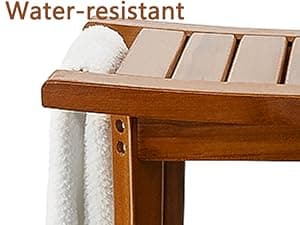 Utoplike Teak Shower Bench Seat with Handles, Portable Wooden Spa Bathing Stool with Storage Towel Shelf, 22" x 13" x 18.6", Perfect for Indoor and Outdoor Use