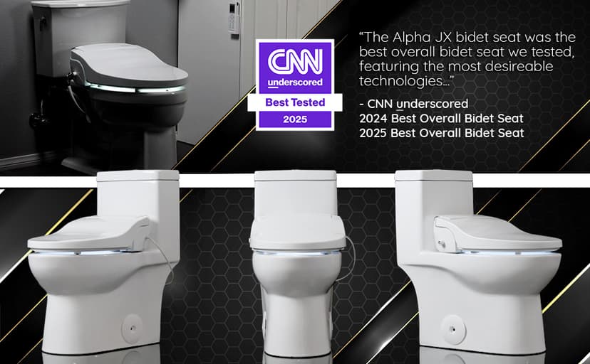 ALPHA BIDET JX2 Elongated Bidet Toilet Seat, White, Endless Warm Water, *NEW* Bowl Mist, LED Light, Quiet Operation, Wireless Remote, Stainless Steel Nozzle, Sittable Lid, 3 Year Warranty