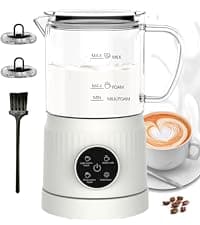 4-in-1 Milk Frother, Electric Milk Frother and Steamer with LED Touch Screen, Non-stick Bottom, Milk Warmer 13.52oz for Lattes, Cappuccinos, and Macchiatos at Home, White