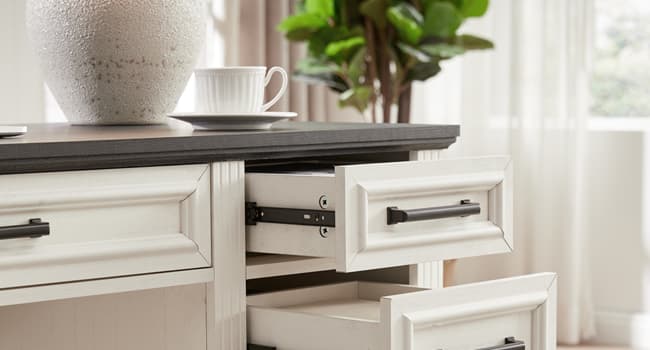 JXQTLINGMU 58" Executive Desk, Farmhouse Computer Desk with Drawers and Cabinet, Embossed Texture Home Office Desk w/Charging Station, Workspace for Work Study Writing, Off White