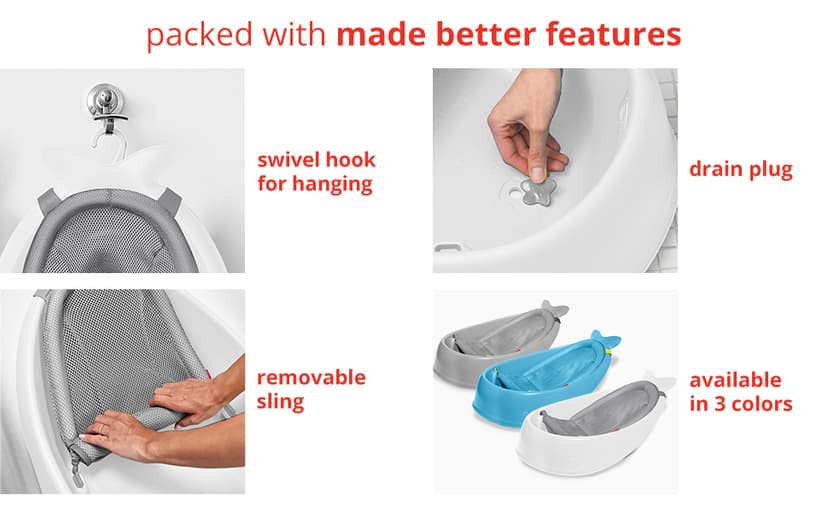 Skip Hop Infant Bath Tub 3-Stage Grow With Baby Smart Sling MOBY Bathtub Grey Age 0+