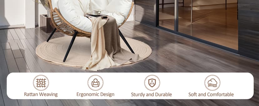 JAMFLY Egg Chair Wicker Outdoor Chairs, Oversized Patio Chair Oversized Lounger Chair with Cushion for Indoor Living Room, Bedroom, Outside Patio Backyard Balcony, Beige