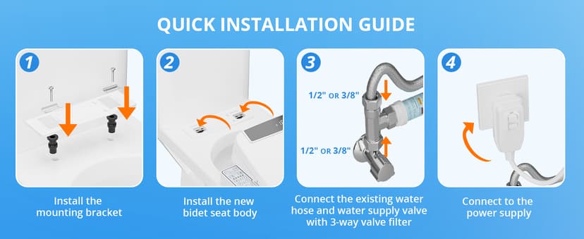 Electric Smart Bidet Toilet Seat Elongated with 4 Water Modes, Heated Toilet Seat with Instant Warm Water and Warm Dryer, Night Light, Slow Close Lid, LED Display, Side Arm Control (Round)