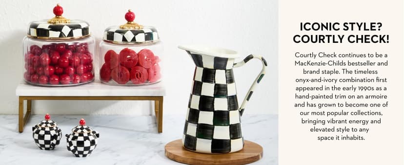 MACKENZIE-CHILDS Enamel Tea Kettle, Stylish Tea Kettle for Stovetop, Green-and-White Emerald Check, 2 Quarts