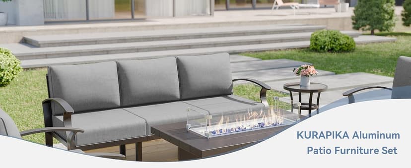 Kurapika 3 Pieces Patio Furniture Set, Outdoor Aluminum Rocking Chair, Patio Bistro Set Swivel Gliders Rocker with Tempered Glass Side Table (Grey)