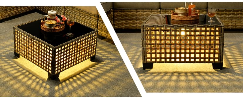 HOOOWOOO Outdoor Sectional Patio Furniture Set,9 Pieces Wicker Conversation Sets L Shaped Couch,Extra Deep Out Door Sofa Outside Furniture with Rocking Chairs,Beige