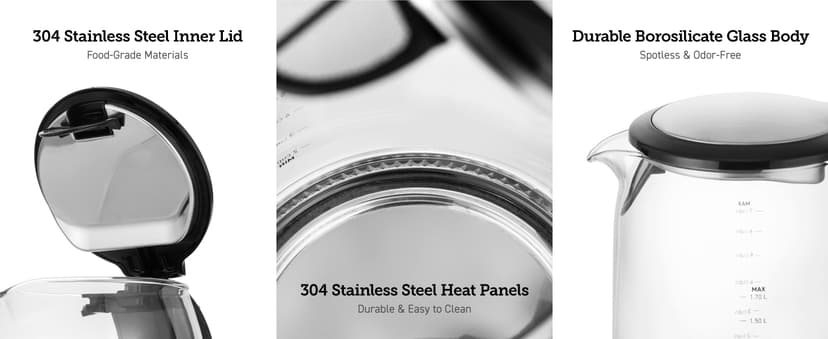 COSORI Speed-Boil Electric Tea Kettle, 1.7L Hot Water Kettle (BPA Free) 1500W Auto Shut-Off & Boil-Dry Protection, LED Indicator Inner Lid & Bottom, Transparent