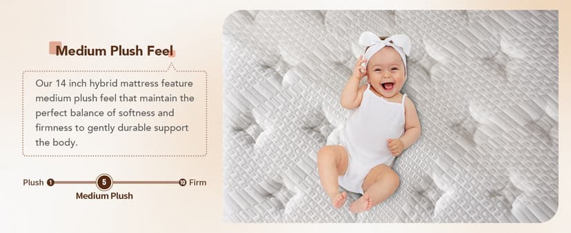 DIGLANT California King Mattress, 14Inch Cooling Gel Memory Foam Hybrid Mattress with Pocket Springs, Medium Plush Feel, White