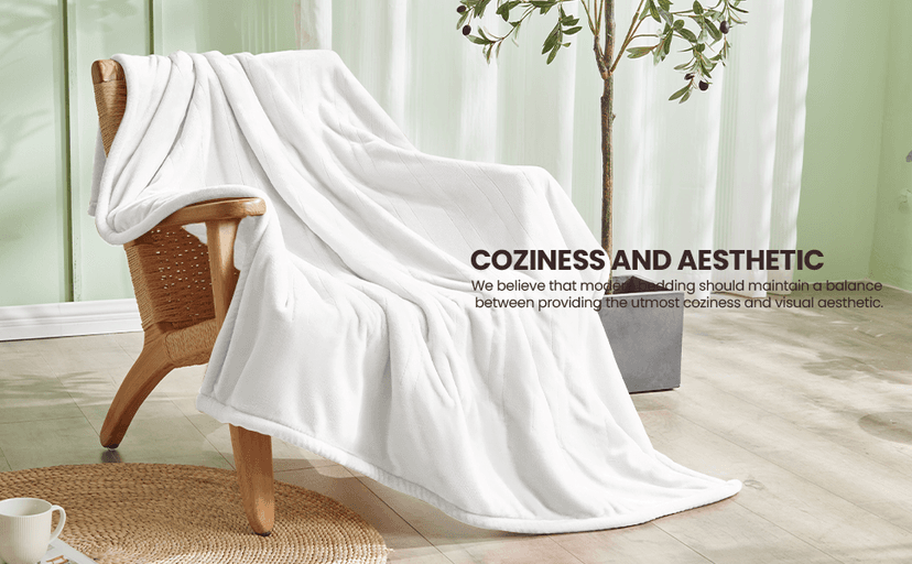 Electric Heated Blanket, Flannel & Sherpa Fast Heating Soft Fleece Heated King Blanket 90"x100" with 6 Heating Levels & 10H Auto Off - White