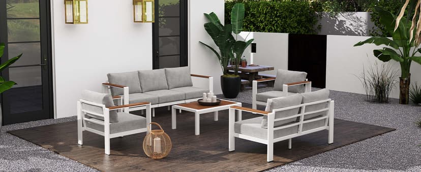 Aluminum Outdoor Patio Furniture Set with Coffee Table, 5 Piece Patio Conversation Sets with Washable Thick Cushions, Outdoor Sectional Furniture Set for Porch, Balcony, Deck, Yard, Graphite