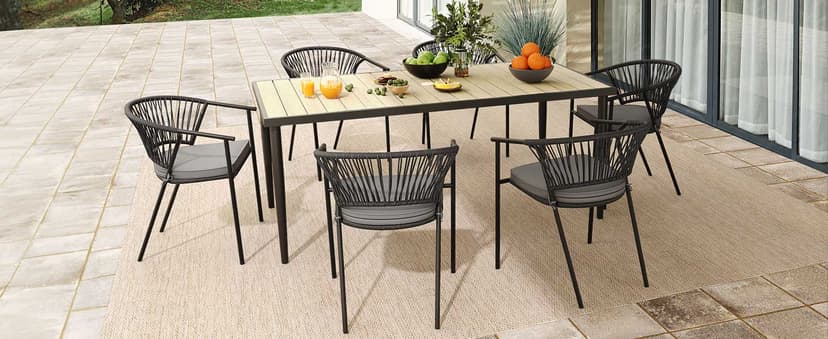 YITAHOME Outdoor Patio Chairs Set of 6, Stackable Dining Chairs Rattan Wicker Outdoor Patio Furniture Set with Cushion All Weather Bistro Chair for Garden Backyard Porch Poolside (Grey)