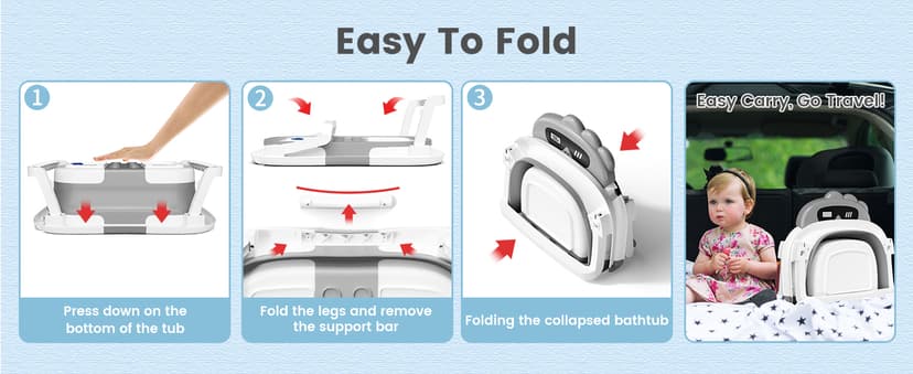 AVIDOR Baby Bathtub,Collapsible Bathtub for Newborn to Toddler,Durable Essential Infant Bath Tub,Portable Travel Baby Tub with Soft Bath Net,No-Slip Feet and Dinosaur Shaped (Grey)