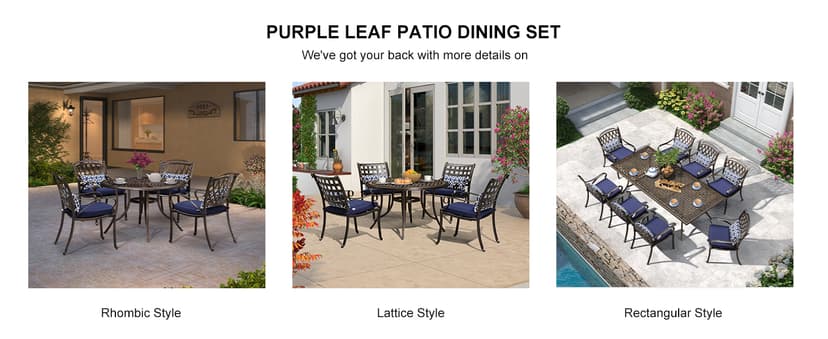 PURPLE LEAF 9 Pieces Patio Dining Sets Cast Aluminum Furniture with Rectangular Table for Lawn Garden Backyard Deck Outdoor Dining Sets with Cushions and Pillows, Lattice Navy Blue