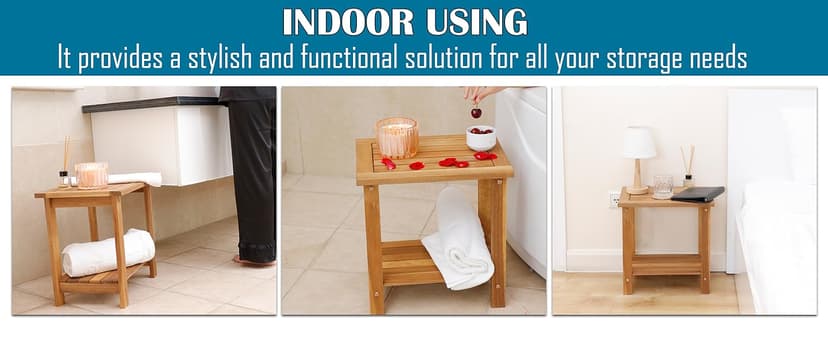 Double Adirondack Side Table, Weather-Resistant Rectangular End Table for Patio, Garden, Lawn, and Living Room. Ideal as a Stylish Indoor and Outdoor Side Table Companion, Natural