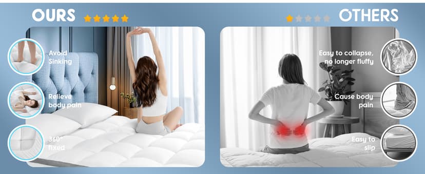 Baauye Memory Foam Mattress Topper King Size with Breathable 3D Air Mesh Sides, 1300GSM Extra Thick Plush Mattress Pad with 6"-18" Deep Pocket-(78"x80")