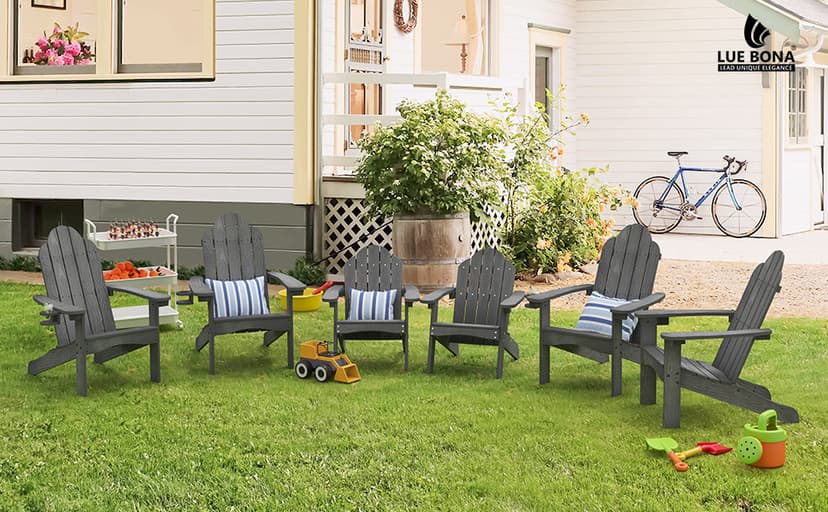 LUE BONA HDPS Adirondack Chairs Set of 4, Fire Pit Outdoor Chair Weather Resistant with Cup Holder, Modern Plastic Chair Plastic for Patio, Deck, Proch, Hotel, Resort, 350LBS, Black