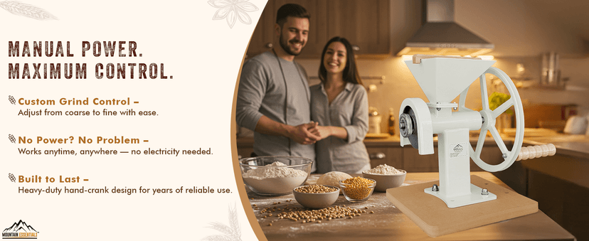 Manual Hand Grain Mill White | Heavy-Duty Hand Operated Food Grinder for Wheat, Corn, Oats, Coffee Beans, Rice & Dry Grains | Hand Crank Kitchen Flour Mill for Home, Camping, Survival & Everyday Use