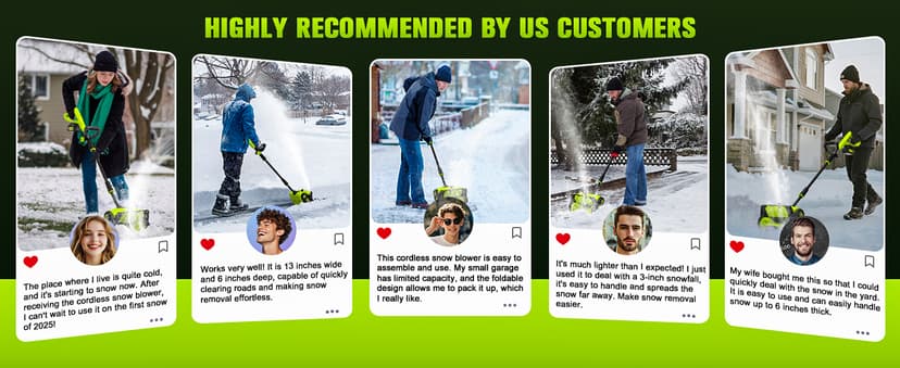 40V 13 inch Cordless Snow Blower, 4.0Ah Snow Blower Battery Powered with Directional Plate, Brushless Electric Snow Shovel for Pathway, Patio, Deck, Driveway, Green