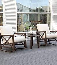 NATURAL EXPRESSIONS 5-Piece Outdoor Patio Dining Set, 4pcs Patio Swivel Rocking Chairs and 38’’ Round Dining Table with 1.65’’ Umbrella Hole