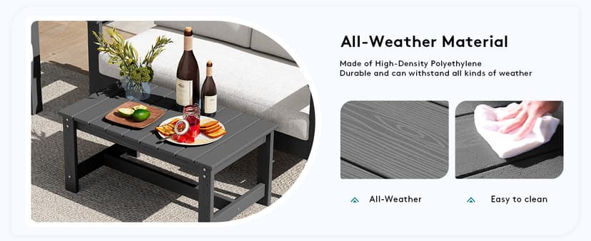 SERWALL 5 Pieces HDPE Outdoor Sofa Set with Cushions, All Weather Use Patio Conversation Couch Loveseat Furniture with Coffee Table for Balcony, Deck, Poolside, Grey Frame with Khaki Cushions