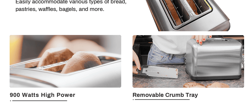 Toaster 2 Slice, Extra Wide Slot Toaster for Bagels, Bread, Waffles, 7 Shade Settings, 4 Main Functions, Removable Crumb Tray, 900 Watts Toasters, Brushed Stainless Steel