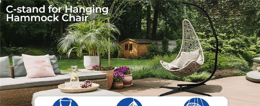 Yaheetech Hammock Chair Stand, C-Stand for Hanging Hammock Chair w/Buckle & S-Shaped Hook - Free Rotation C-Stand Hammock Stand for Hanging Chairs, Swings, Max.Weight Capacity 300Lb