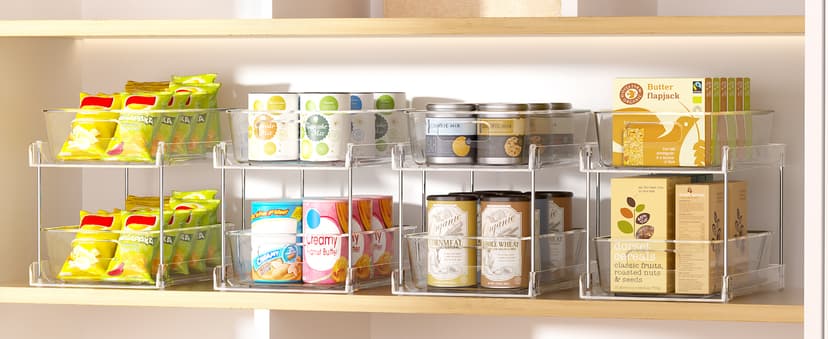 Vtopmart 4 Pack Bathroom Organizer, 2 Tier Clear Under Sink Organizers Vanity Countertop Storage Container,Cabinet Drawers Bins, Pull-Out Organization with Track for Pantry, Kitchen