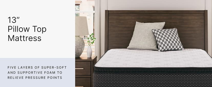 Signature Design by Ashley Limited Edition Pillow Top 13 Inch Pillow Top Hybrid Mattress with Gel Memory Foam and Edge Support for Cool Sleep and Pressure Relief, Full