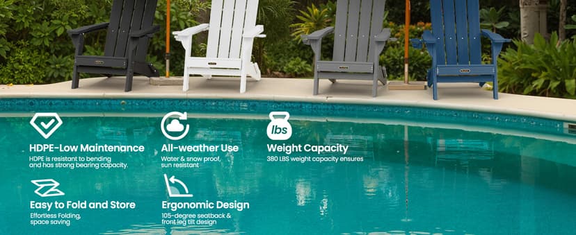 Folding Adirondack Chair 6 Pack, HDPE All-Weather Fire Pit Chairs, Plastic Adirondack Chairs with 2 Cup Holder, Outdoor Lawn Chair for Patio Garden (Teak)