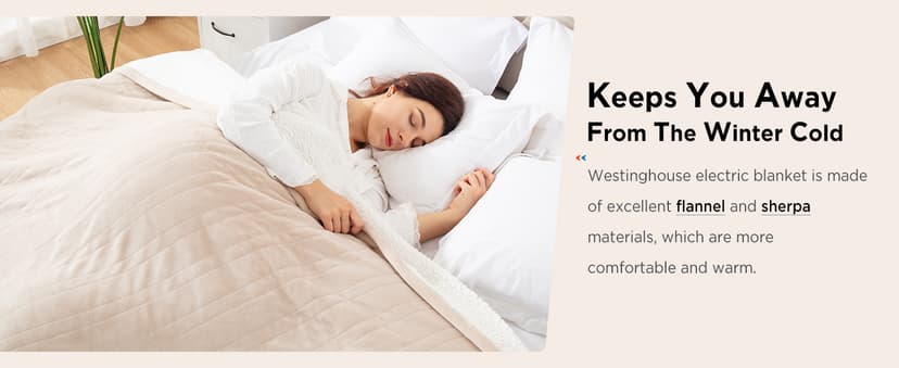Westinghouse Electric Blanket King, Heated Blanket King Size with 10 Heating Levels and 1 to 12 Hours Heating Time Settings, Flannel to Sherpa Reversible, Machine Washable (90" x 100", Beige)