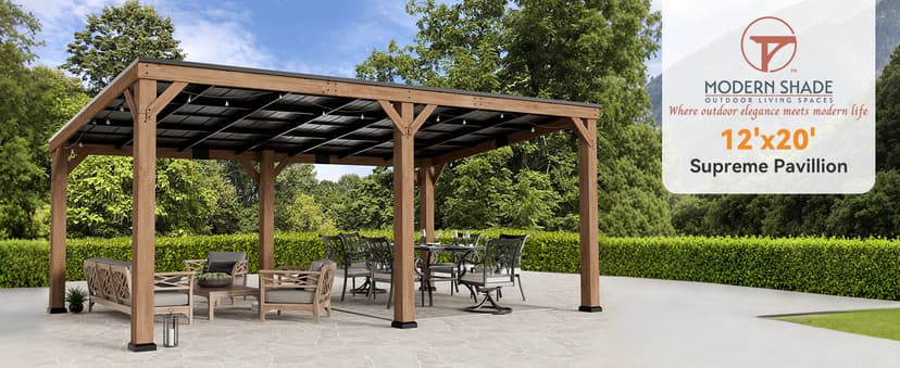 Modern Shade Supreme Cedar Wood Gazebo 12' x 20' with Hardtop Slope Roof, Wooden Grill Gazebo with Durable and Rot-Resistant, Supports Snow Loads and High Wind Speeds, Ideal for Backyard, Deck, Garden