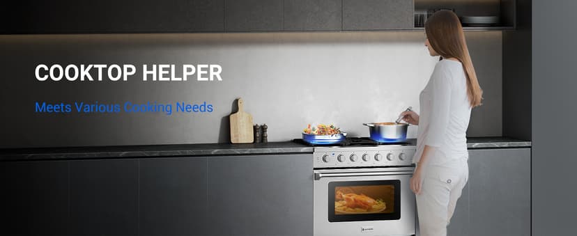 AAOBOSI 36 Inch Front Control Gas Range Oven with 6 Cooktop Burners, 6 Cu. Ft True Convection and Self Clean, Freestanding Stainless Steel Heavy Duty Gas Range Stove with Halogen Light,Large Capacity