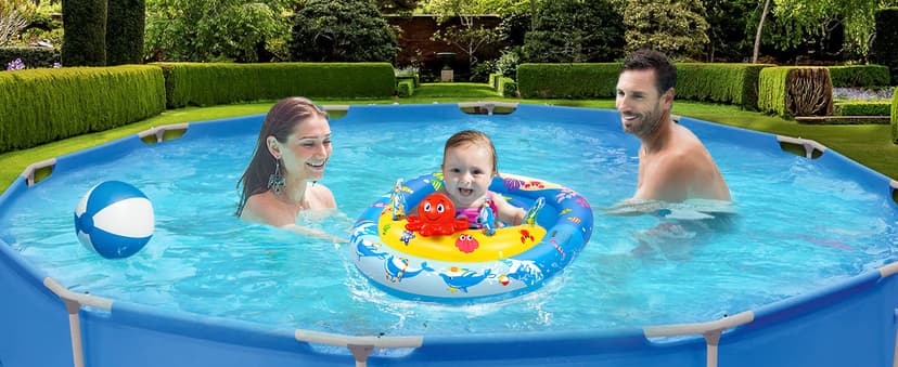 EZIGO Baby Pool Float with Canopy UPF50+ Sun Protection, Inflatable Kids Pool Floats with Ocean Animal Toys for Baby 6-36 Months, Infant Swimming Float with Adjustable Safety Seat for Boys Girls