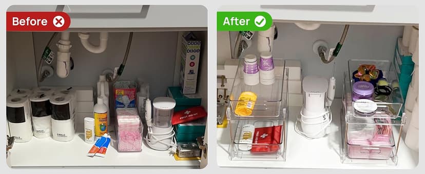 Vtopmart 4 Pack Bathroom Organizer, 2 Tier Clear Under Sink Organizers Vanity Countertop Storage Container,Cabinet Drawers Bins, Pull-Out Organization with Track for Pantry, Kitchen