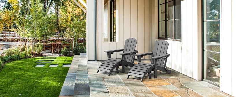 SERWALL Foldable Adirondack Chair, HDPE Adirondack Chair with Wood-Texture-Gray