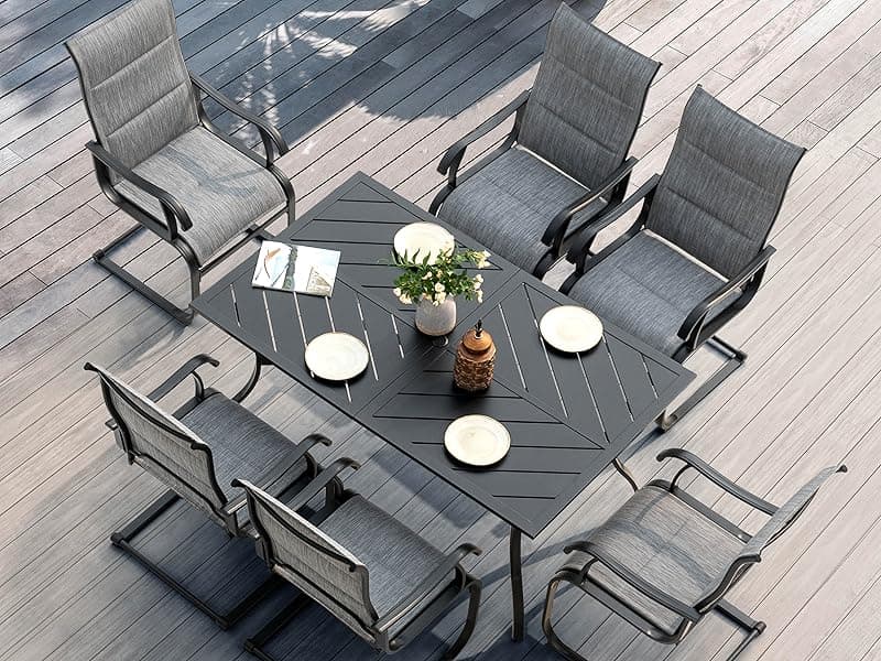 NUU GARDEN Patio Dining Chairs Set of 4, All Weather Outdoor Padded Textilene Patio Chairs, Breathable Spring Motion Textile High Back Outdoor Dining Chairs for Backyard, Lawn, Deck, Grey