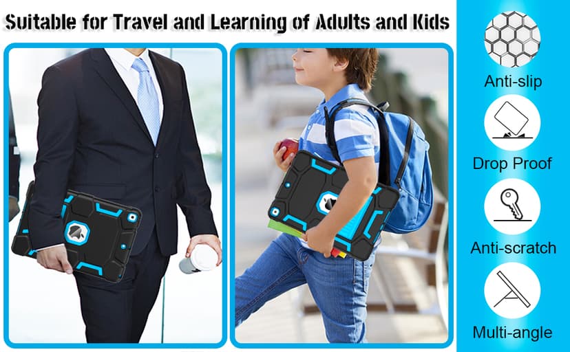 CCMAO iPad 9th Generation Case, iPad 8th/7th Generation Case, iPad 10.2 2021/2020/2019 Case with Kickstand, Heavy Duty Shockproof Hybrid Three Layer Protective Cover for Kids Boy Girl, Black+Sky Blue